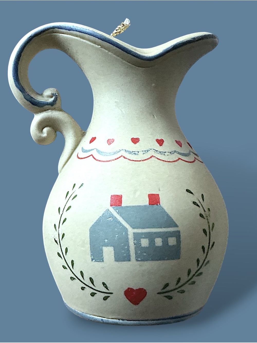 Vintage Bell 1980’s Pottery Pitcher Shaped Folk Art Design Country Cottage